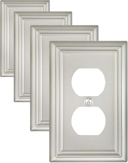4-Pack Duplex Wall Plate, Satin Nickel Outlet Cover, Metal Electrical Outlet Cover Plate, 1-Gang