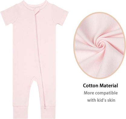 GUISBY Footless Short Sleeve Baby Pajamas with Zipper Cotton Infant Sleepwear