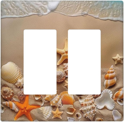 Decorative Outlet Covers Beachy Sea Ocean Seashell Starfish 2 Gang Wall Plate Double Rocker Two
