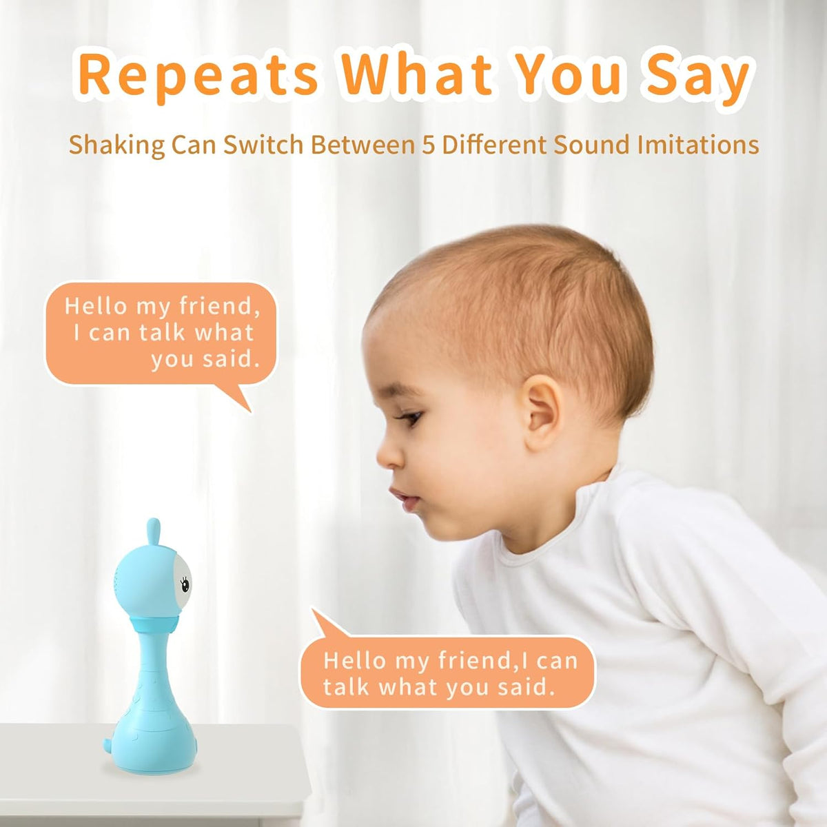 alilo Yoyo Talking Bunny Baby Singing Musical Rattle, Mimicking Toys Repeats What You Say