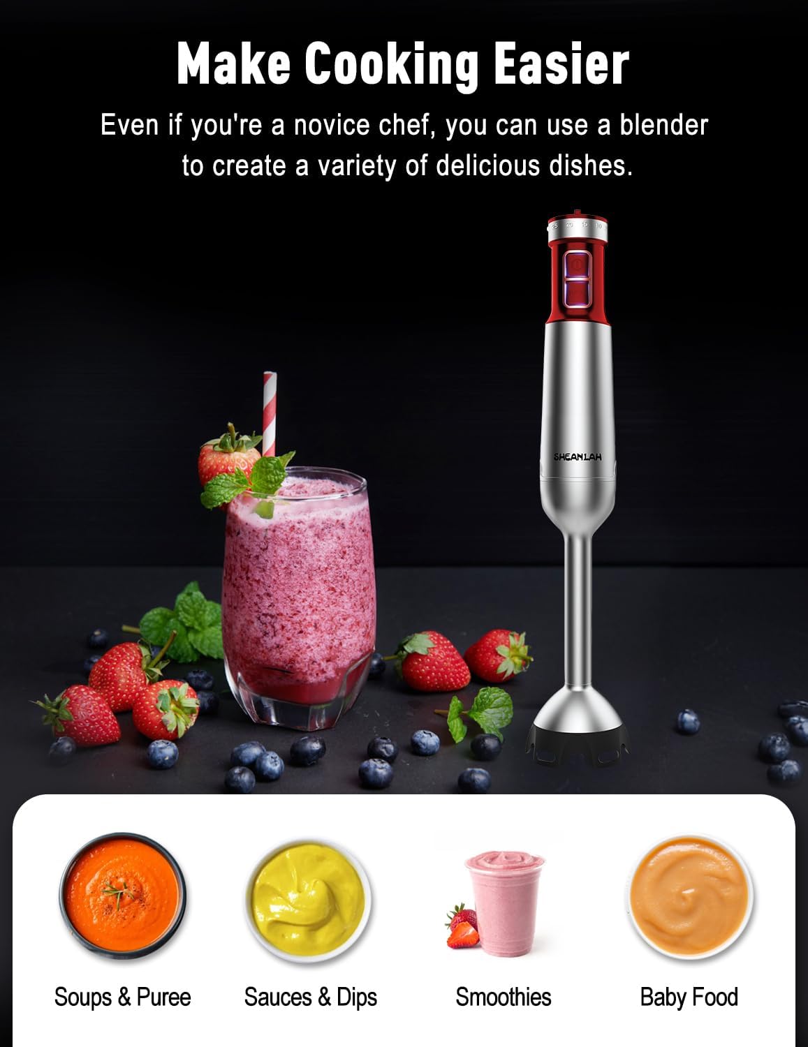 Powerful Immersion Blender handheld, 2025 New Update Hand Blender, Scratch-Resistant Corded Hand