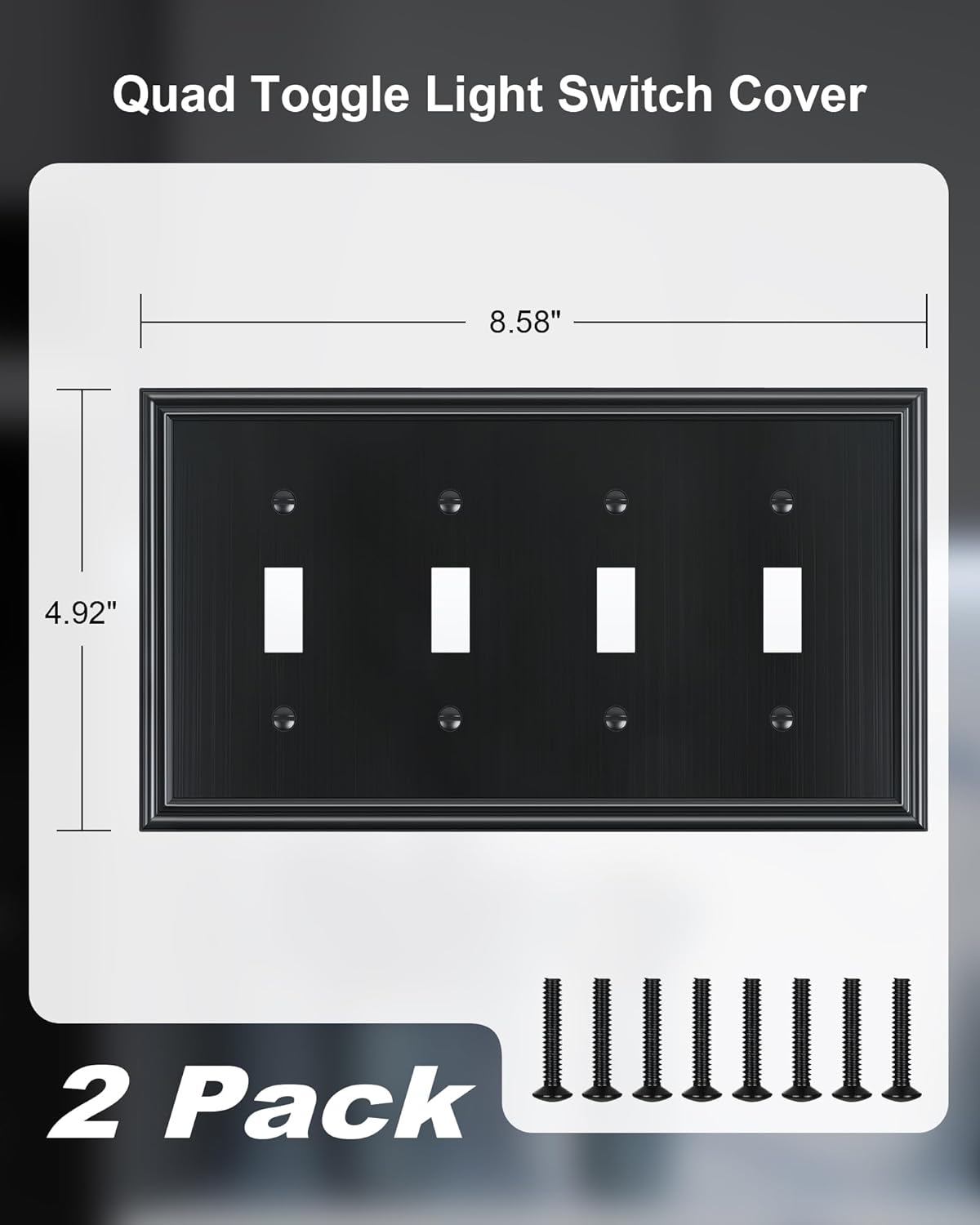 2-Pack Quad Toggle Light Switch Cover Plate, Durable Zinc Alloy Decorative Switch Plate Covers