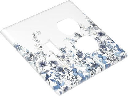 Wallplates Light Blue Watercolor Leaves Plant With Floral 1 Toggle 1 Duplex Switch Plate Electrical