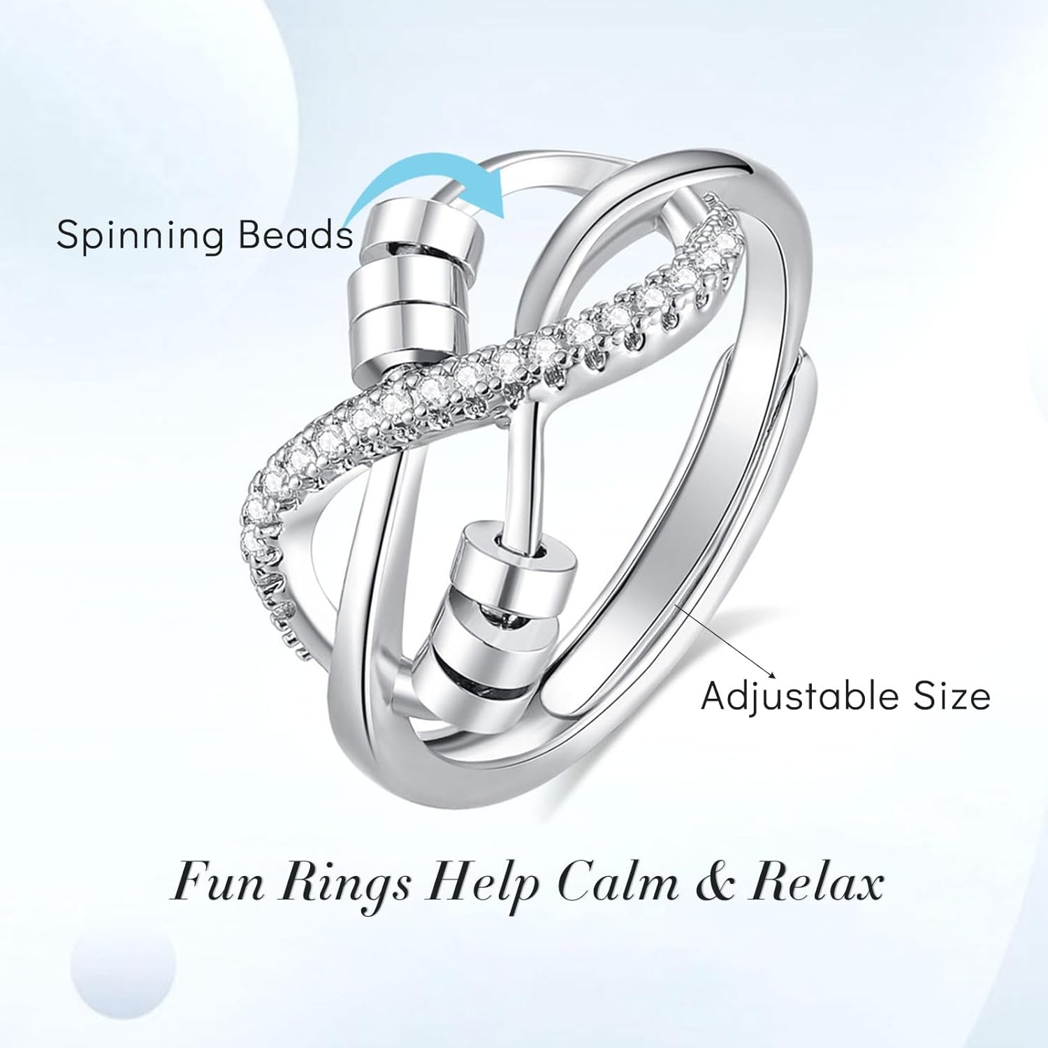 INFUSEU Funny Spinner Fidget Rings for Women Girls Anti Anxiety Stress Worry, Adjustable Size