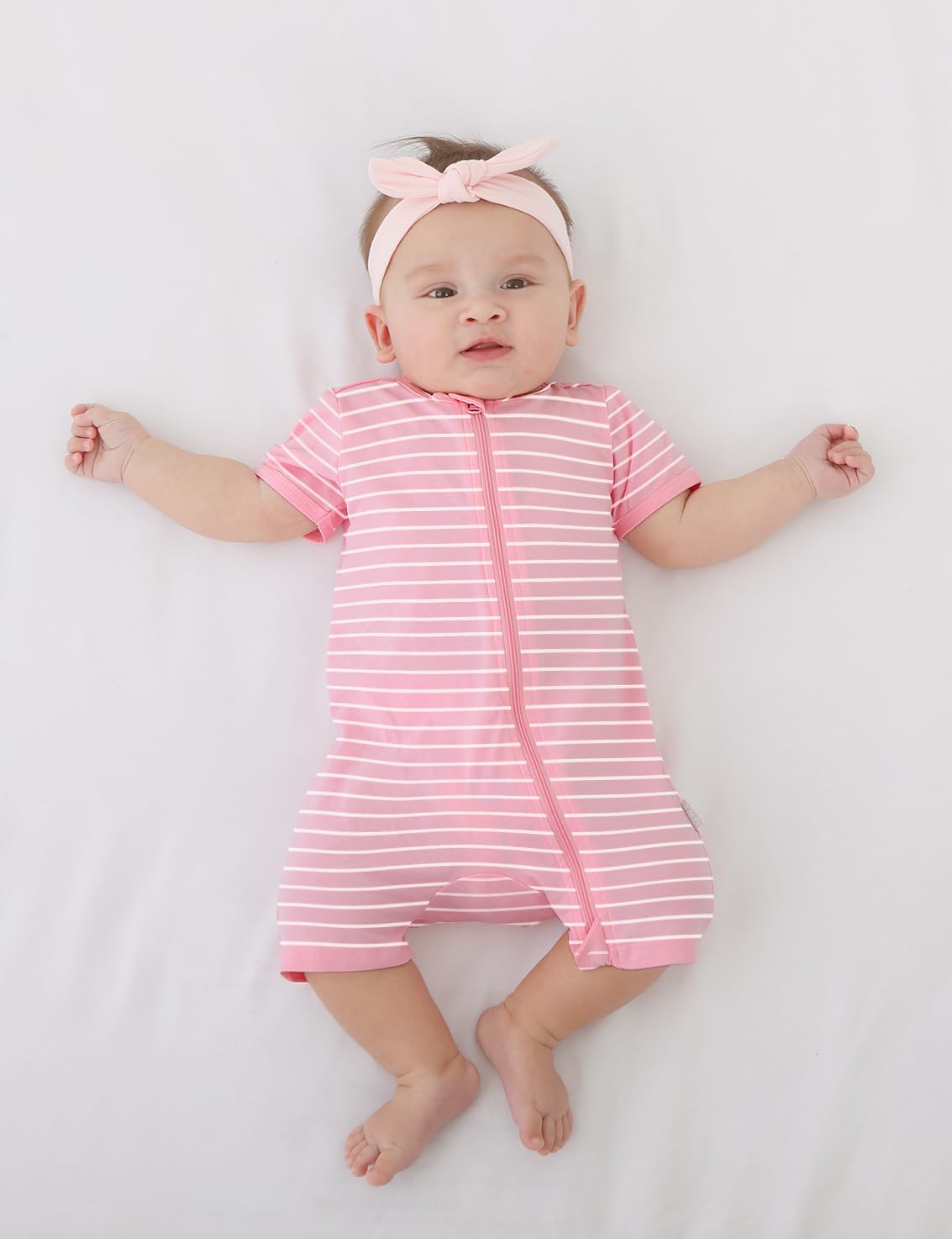 Jimonda Baby Rompers Cotton Baby Boys Baby Girls Short Sleeve Sleepers Pjs Two Way Zipper One-piece