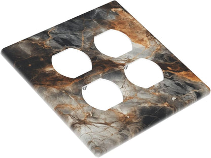 Brown Marble Granite Golden Lines Print Outlet Covers 2 Gang Double Duplex Decorative Light Switch