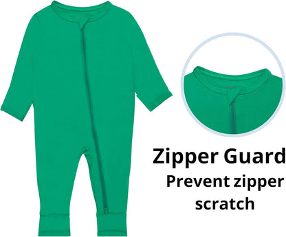 GUISBY Baby Pajamas with Mitten Cuffs - 3Pcs Girls Boys 2 Way Zipper Long Sleeve Rayon Sleepers