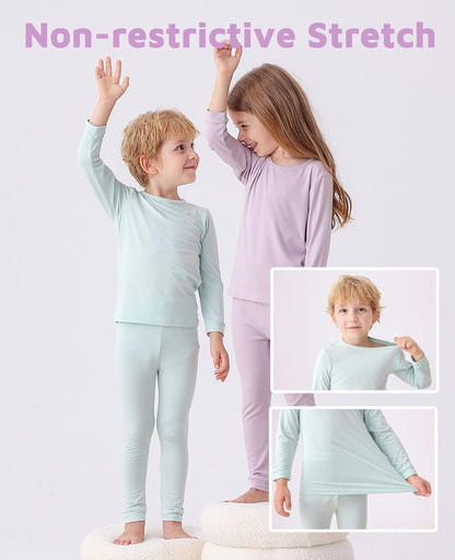 JunNeng Bamboo Viscose Pajamas for Toddler Baby, Boys Girls Solid Snug Fit Pajamas Long Sleeve