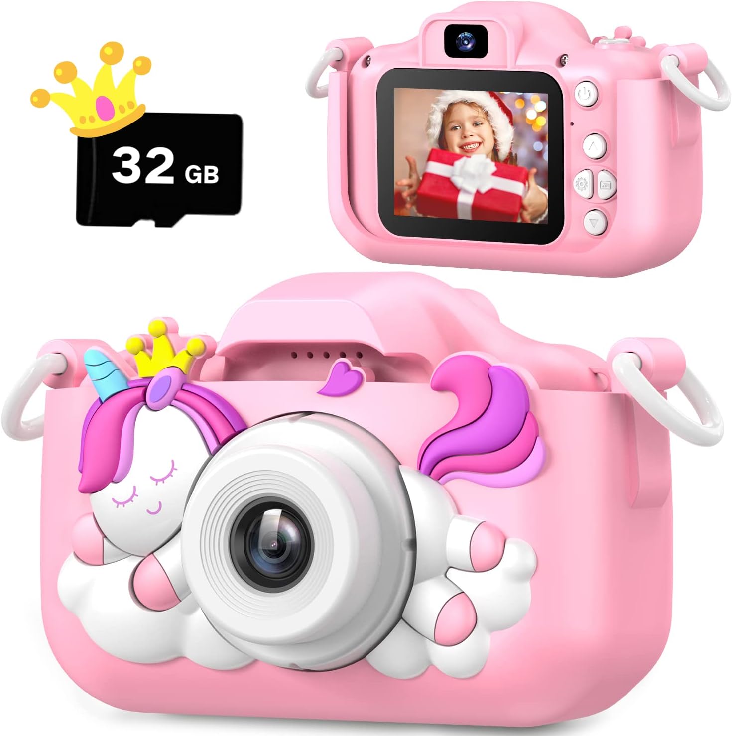 Upgrade Unicorn Kids Camera, Christmas Birthday Gifts for Girls Boys Age 3-12, 1080P HD Selfie