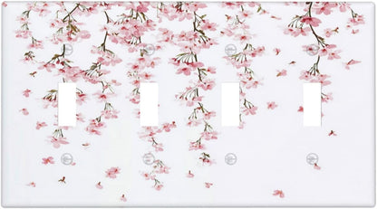 Light Switch Covers Sakura Plant Floral Pink Flowers Quad Toggle Electrical Faceplate 4 Gang Wall