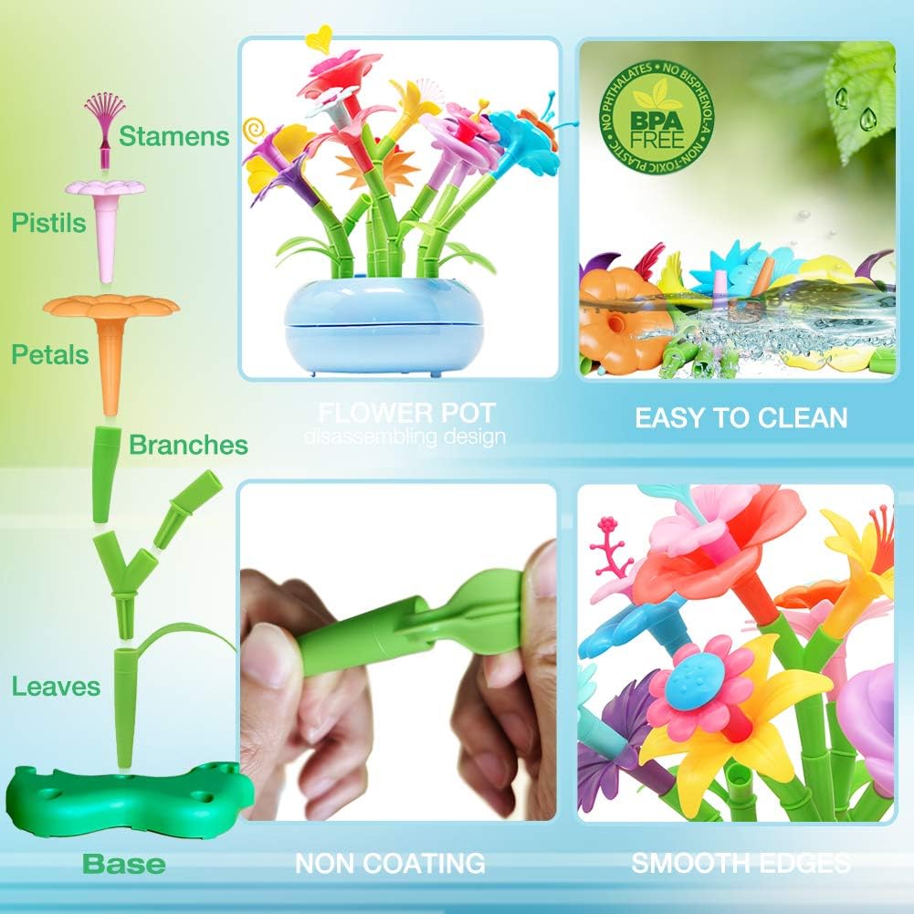BIRANCO. Flower Garden Building Set - Grow up! Fun Stacking Toys for Toddlers and Kids Age 3-6 Year