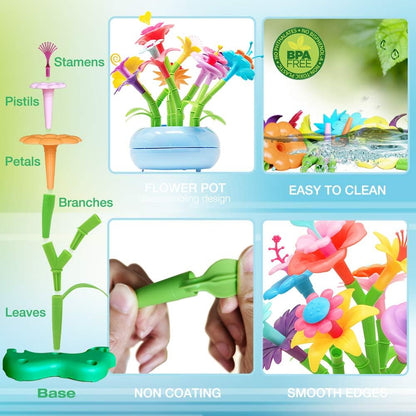 BIRANCO. Flower Garden Building Set - Grow up! Fun Stacking Toys for Toddlers and Kids Age 3-6 Year