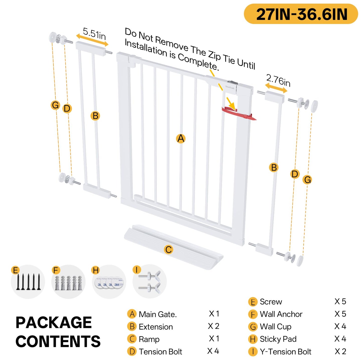 InnoTruth 27-36.6 in Wide Baby Gate for Stairs and Doorways, White