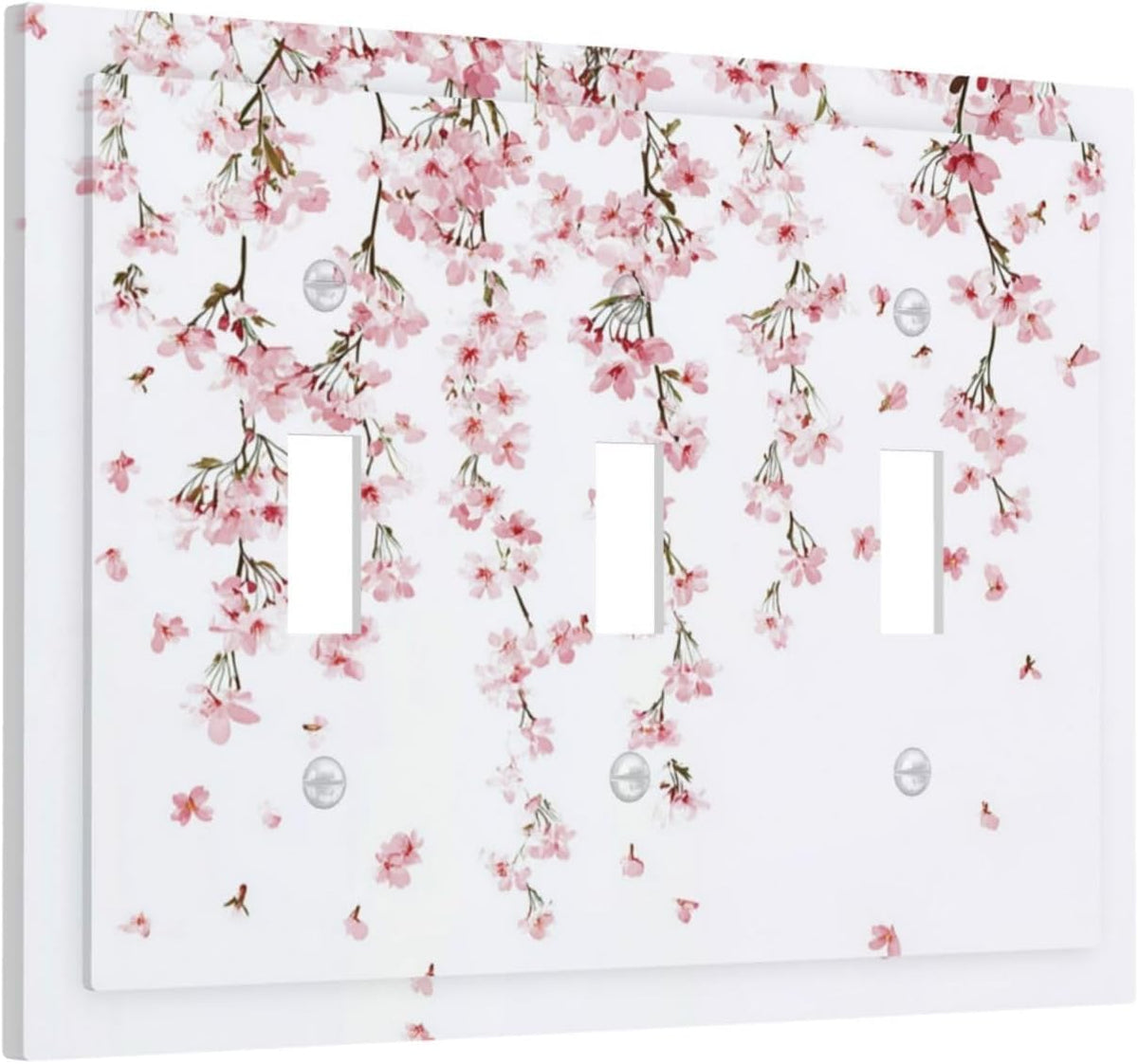 Decorative Switch Plates Sakura Plant Floral Pink Flowers 3 Gang Wall Plate Triple Toggle Light