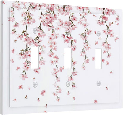 Decorative Switch Plates Sakura Plant Floral Pink Flowers 3 Gang Wall Plate Triple Toggle Light