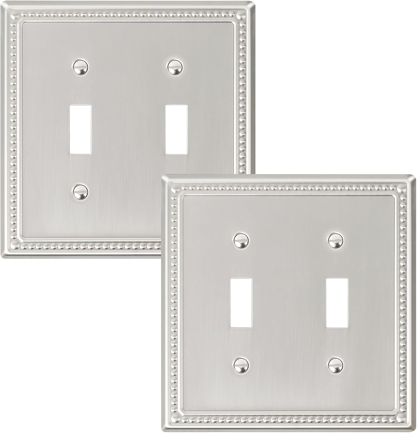 2-Pack Double Toggle Light Switch Cover Plate, Pearls Decorative Dual Switch Plate Covers, Brushed