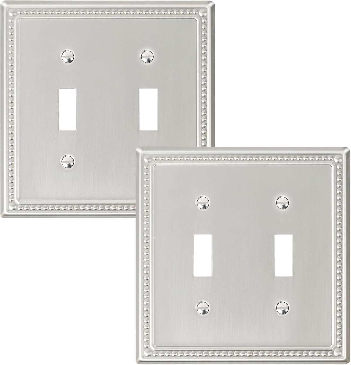 2-Pack Double Toggle Light Switch Cover Plate, Pearls Decorative Dual Switch Plate Covers, Brushed