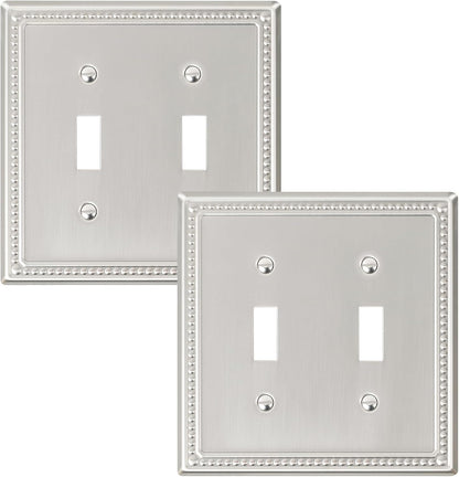 2-Pack Double Toggle Light Switch Cover Plate, Pearls Decorative Dual Switch Plate Covers, Brushed