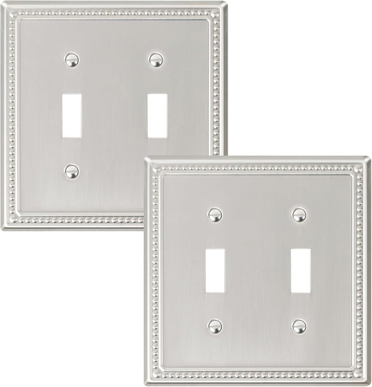 2-Pack Double Toggle Light Switch Cover Plate, Pearls Decorative Dual Switch Plate Covers, Brushed