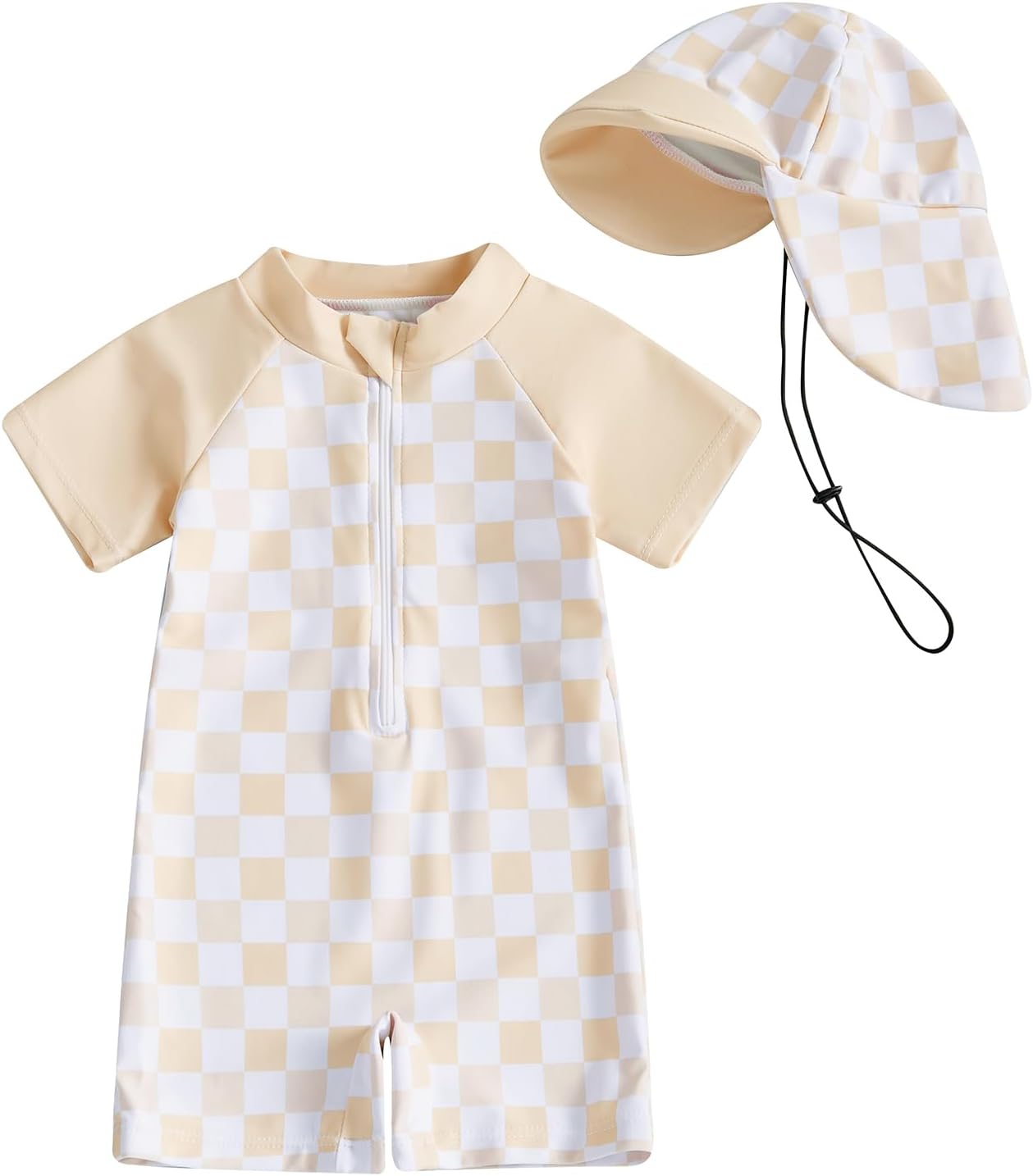 MAYUMMPY Baby Boys Girls Swimwear Casual Zipper One Pieces Rash Guard Swimsuit and Hat Beachwear