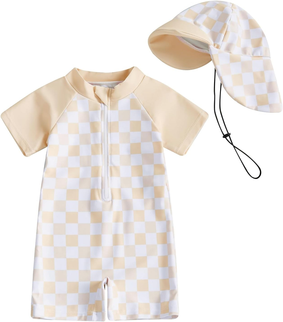 MAYUMMPY Baby Boys Girls Swimwear Casual Zipper One Pieces Rash Guard Swimsuit and Hat Beachwear