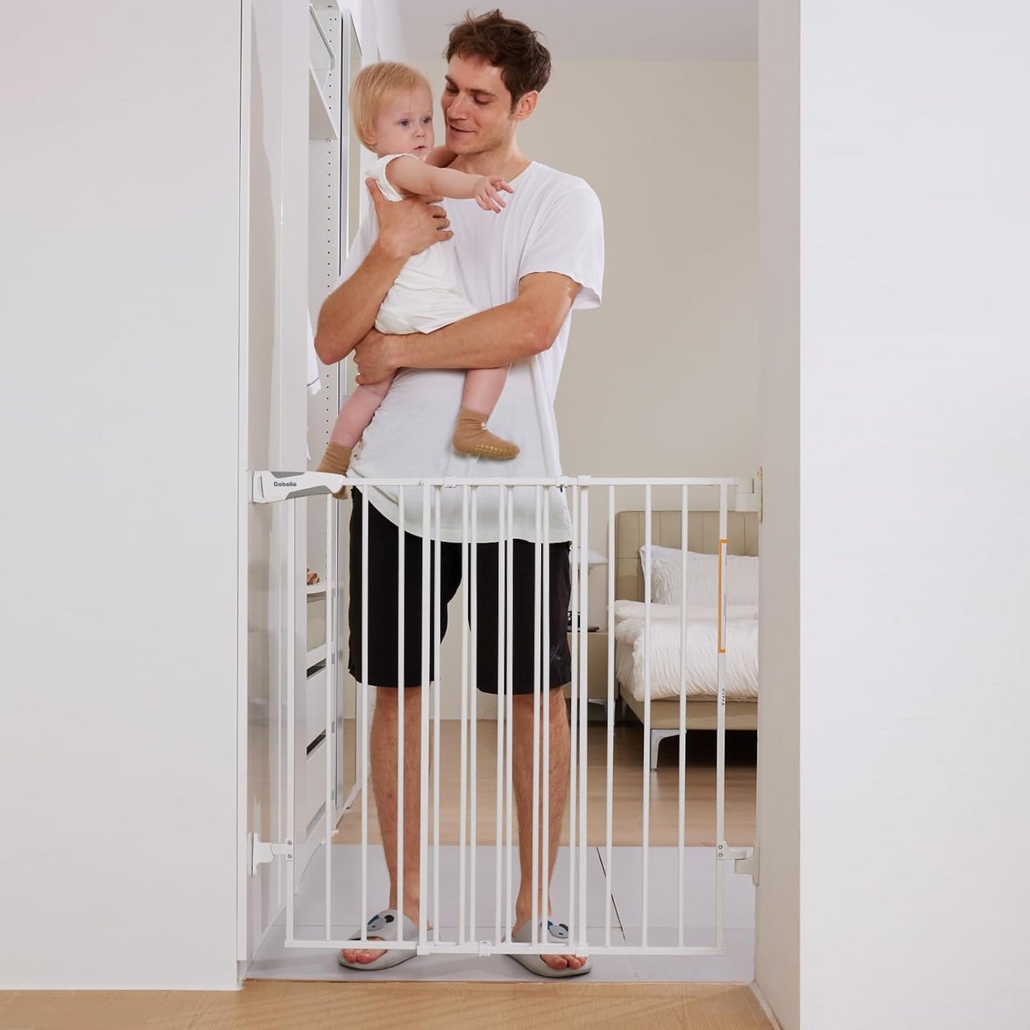 Babelio 34" Extra Tall Baby/Dog Gate with No Threshold Design Walk Thru Door, 26-43" Auto Close