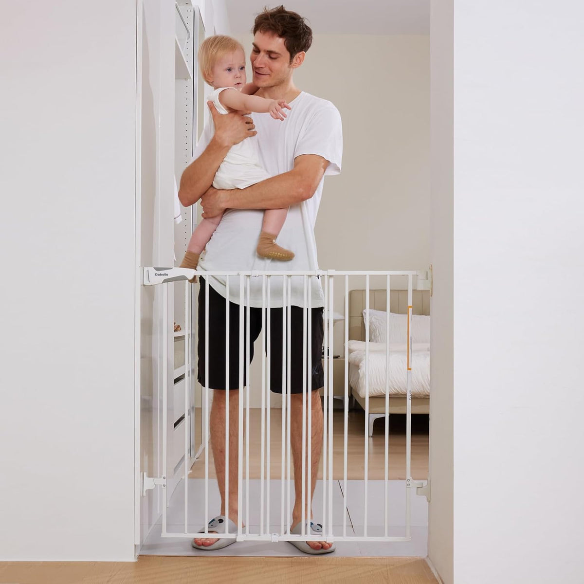 Babelio 34" Extra Tall Baby/Dog Gate with No Threshold Design Walk Thru Door, 26-43" Auto Close
