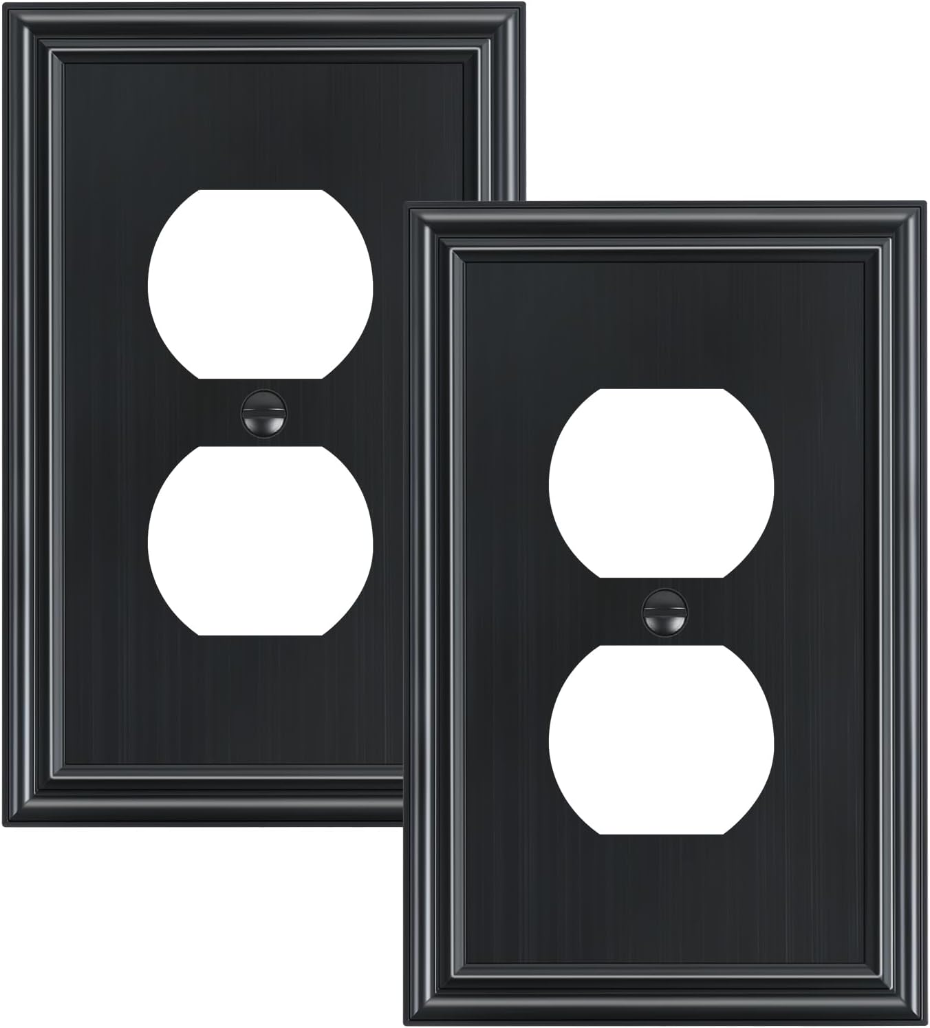 2-Pack Single Duplex Outlet Cover Plate, Decorative Black Switch Plates and Outlet Covers, Metal