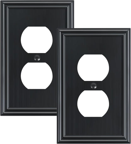 2-Pack Single Duplex Outlet Cover Plate, Decorative Black Switch Plates and Outlet Covers, Metal