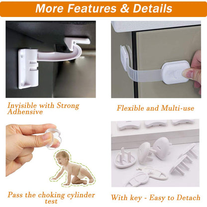 Baby Proofing Kit 60 Packs- Child Proof Essentials Set with Invisible Cabinet & Drawer Locks