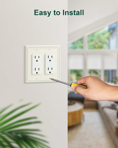 2-Pack Double Decorator Outlet Cover Plate, Light Almond Pearls Decorative Switch Plates Covers