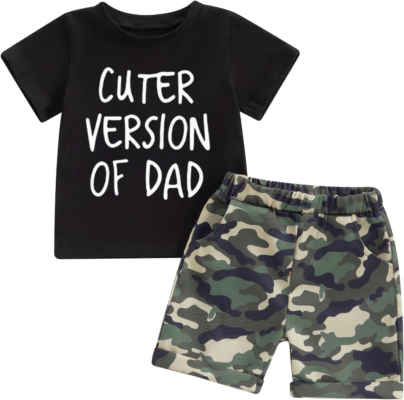 wdehow Toddler Kids Baby Boy Summer Clothes Sets 1T 2T 3T 4T 5T Letter Print Short Sleeve Tops