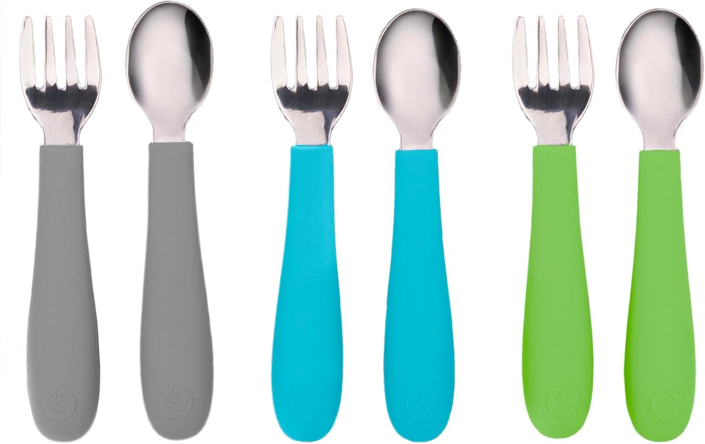 WeeSprout Toddler Utensils, 3 Forks & 3 Spoons, 18/8 Stainless Steel & Food Grade Silicone, Thick