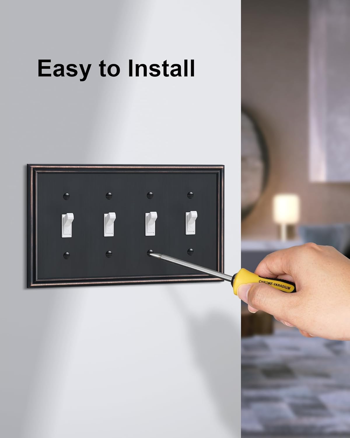 2-Pack Quad Toggle Light Switch Cover Plate, Durable Zinc Alloy Decorative Switch Plate Covers