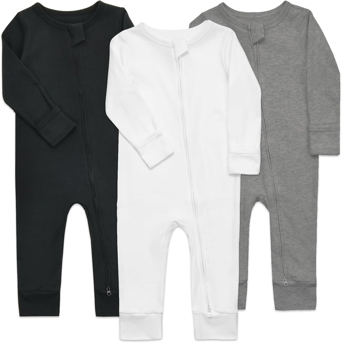 Aablexema 3-Pack Organic Cotton Baby Footless Pajamas with Mitten Cuffs, 2-Way Zipper Romper