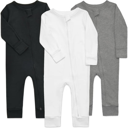 Aablexema 3-Pack Organic Cotton Baby Footless Pajamas with Mitten Cuffs, 2-Way Zipper Romper