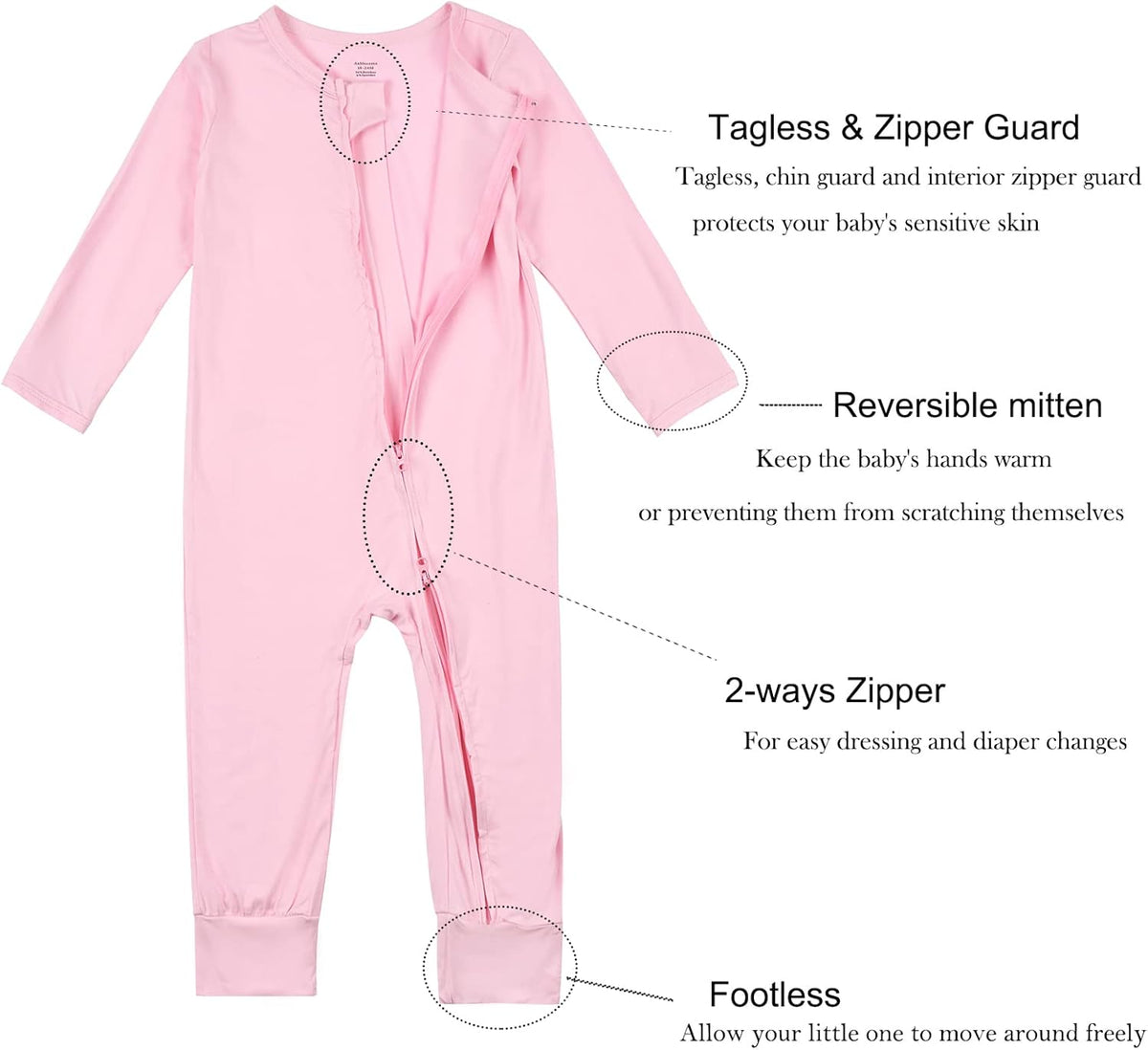 Aablexema Baby Footless Pajamas Zipper with Mitten, Rayon from Bamboo, Infant Long Sleeve Romper Pjs