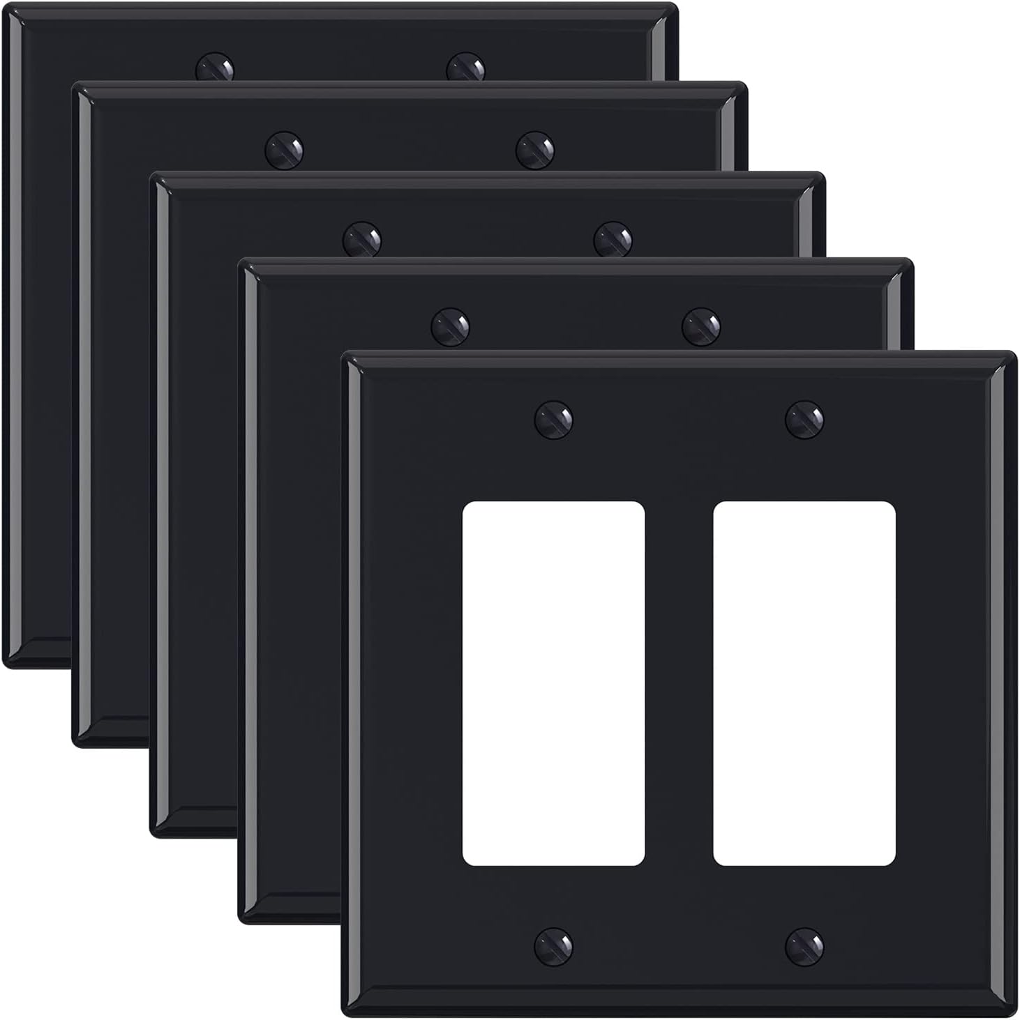 ELEGRP Glossy Black 2-Gang Decorative Wall Plates, Mid-Size 4.88" H x 4.94" L Unbreakable