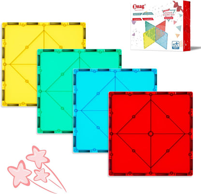 Bmag 4 Piece Magnetic Tiles Large Square, Magnet 3D Building Blocks Expansion Set for Kids, STEM