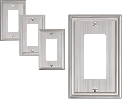 4-Pack Decorator Outlet Cover Plate, Brushed Nickel Decorative Switch Plates and Outlet Covers