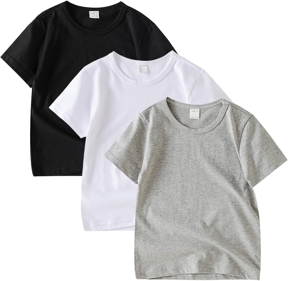 3 Pack Kids T-Shirt Cotton Short Sleeve Tee Shirts for Unisex Boys and Girls Toddler Summer Crew
