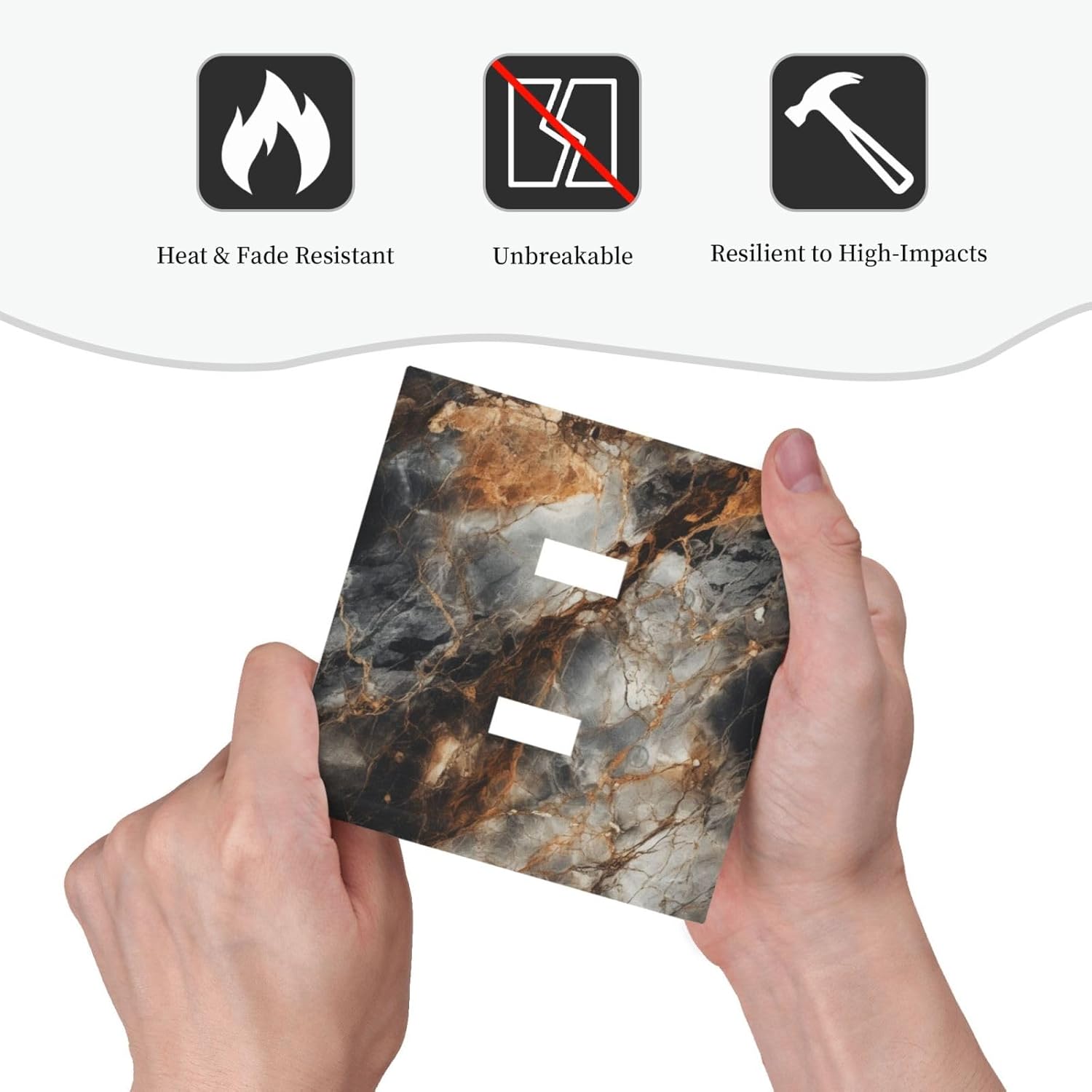 Brown Marble Granite Golden Lines Print Decorative Switch Plates 2 Gang Double Toggle Outlet Light
