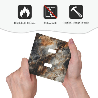 Brown Marble Granite Golden Lines Print Decorative Switch Plates 2 Gang Double Toggle Outlet Light