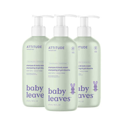 ATTITUDE 2-in-1 Shampoo and Body Wash for Baby, EWG Verified, Dermatologically Tested, Made with