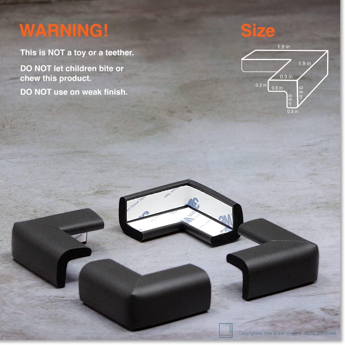Roving Cove Slim-Fit Corner Protector for Baby Proofing (8 Small Corners), Soft Rubber Foam