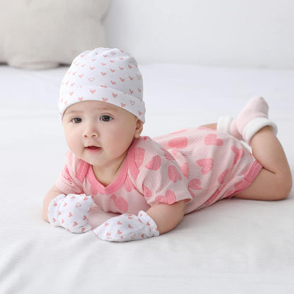 Baby Hat and Mittens Set Newborn Baby Hats Caps for Baby Boys Girls 0-6 Months 100% Cotton