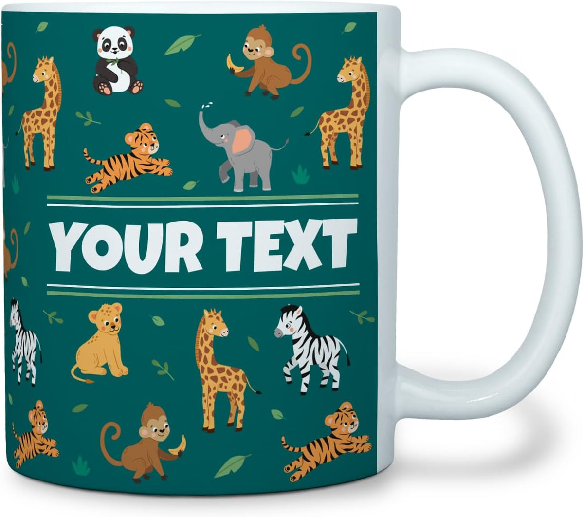 Personalized Mug for Kids - Zoo Animals - Custom Name/Text, Ceramic Hot Chocolate/Cocoa/Coffee Cup