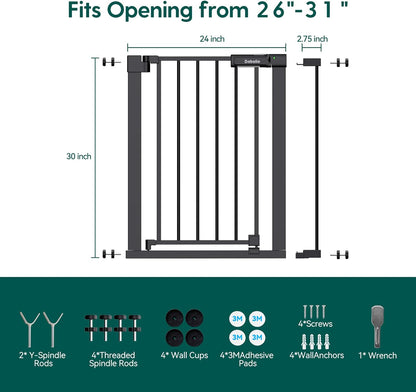 BABELIO Baby Gate for Doorways and Stairs, 26-31" Pet Gate with Wide Walk Thru Door and Lock