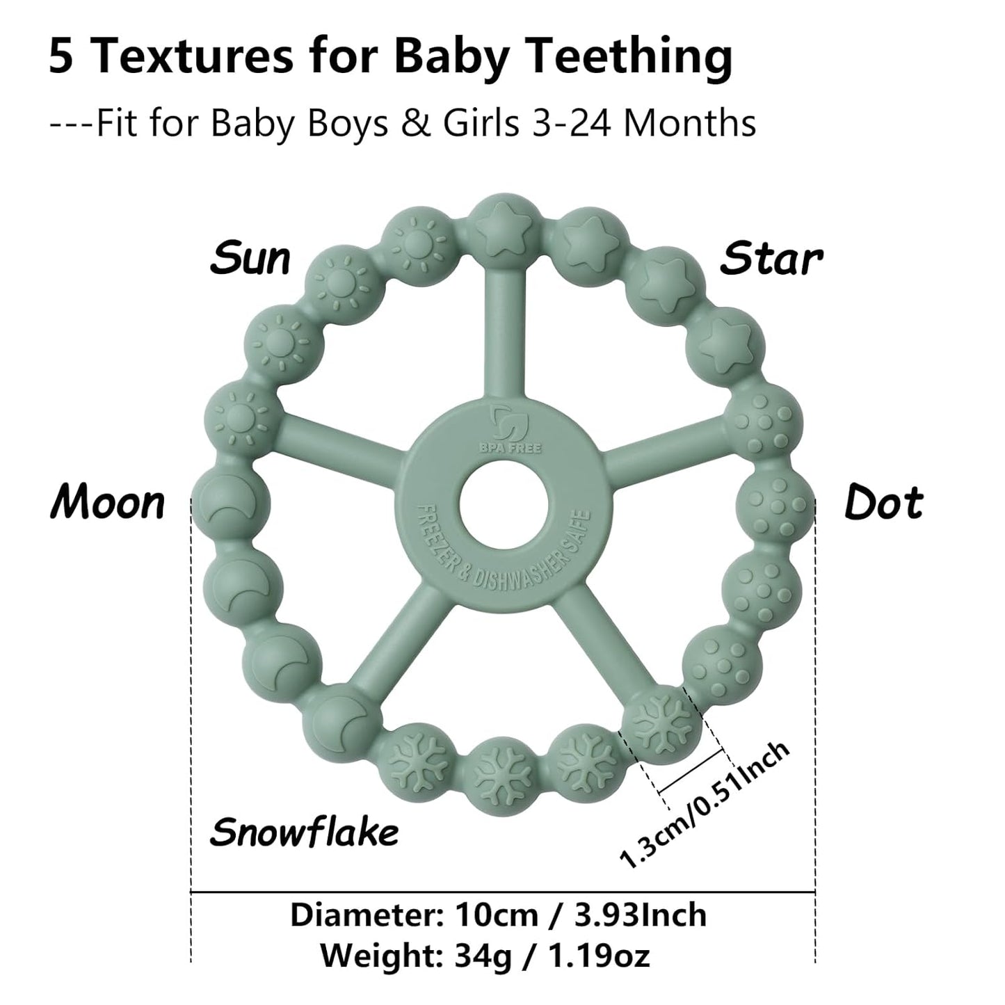 3 Pack Ring Teether Baby Infant Toys, Baby Essentials, Silicone Teething Ring Toys for Babies 0-6