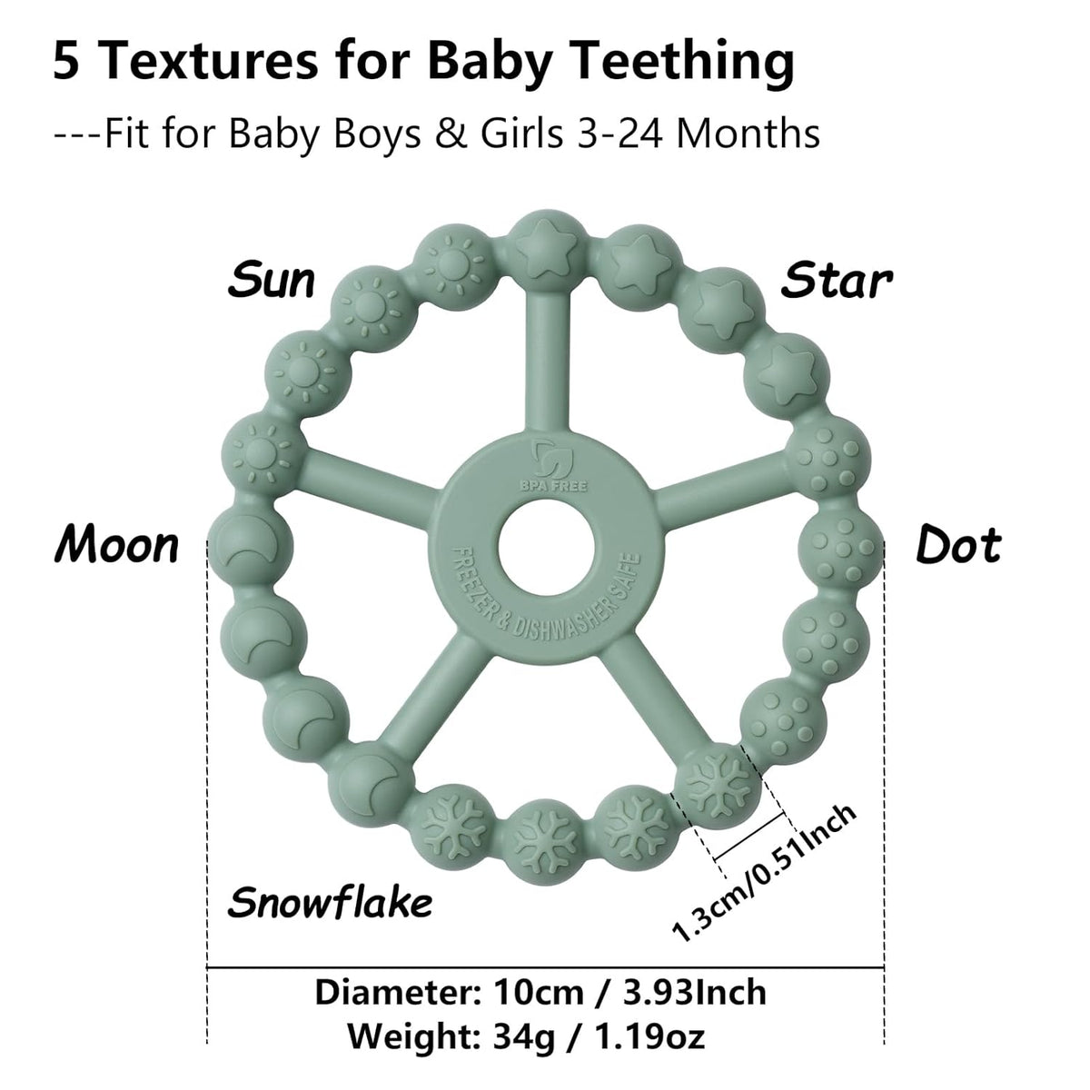 3 Pack Ring Teether Baby Infant Toys, Baby Essentials, Silicone Teething Ring Toys for Babies 0-6